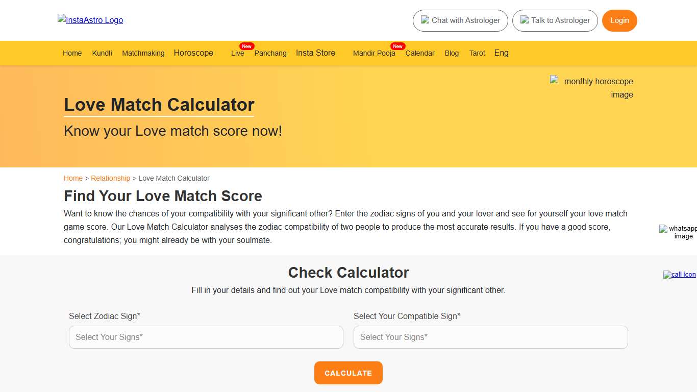 Love Match Calculator: Check Zodiac Compatibility - InstaAstro