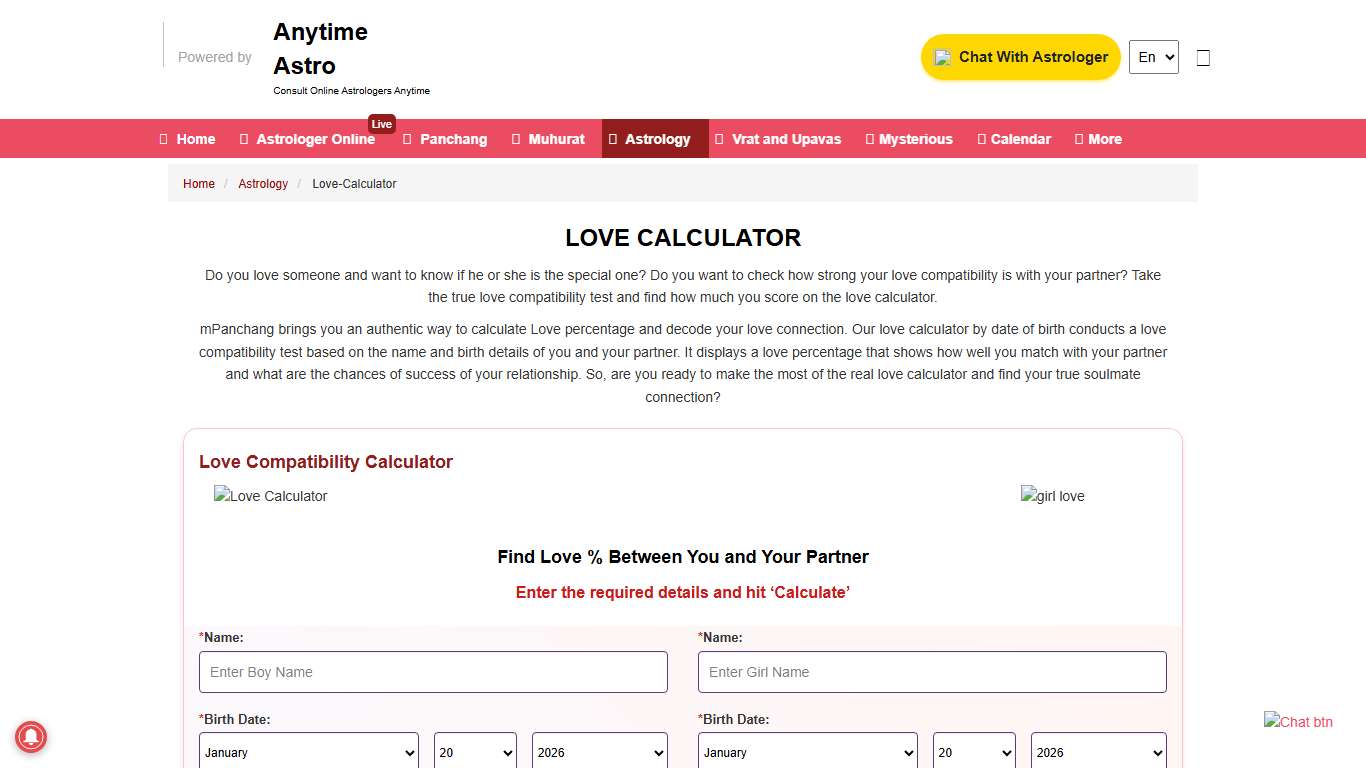 Love Calculator By Date of Birth | Love Calculate By Name