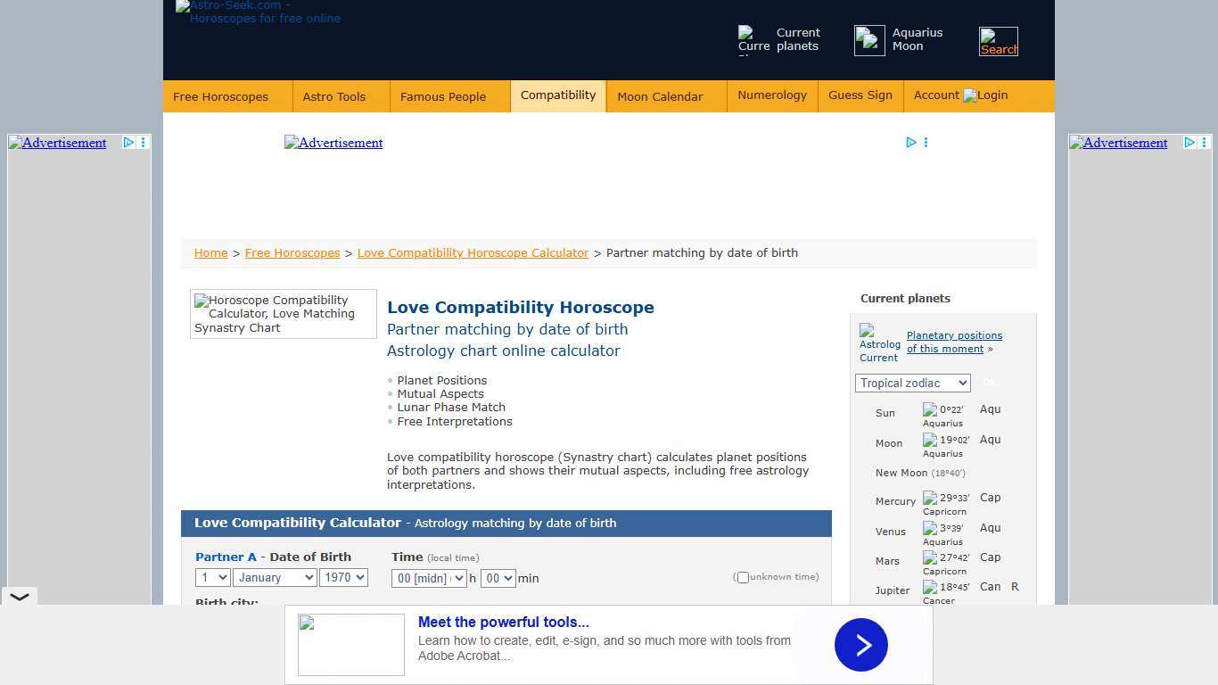 Love Compatibility Horoscope Calculator, Astrology Match by Date of Birth